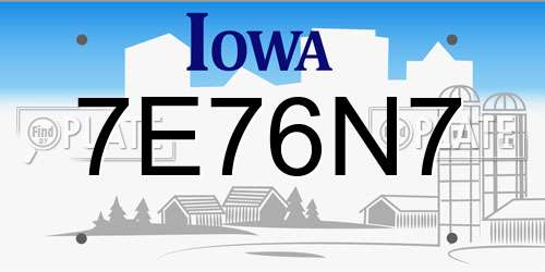 7E76N7 Iowa License Plate