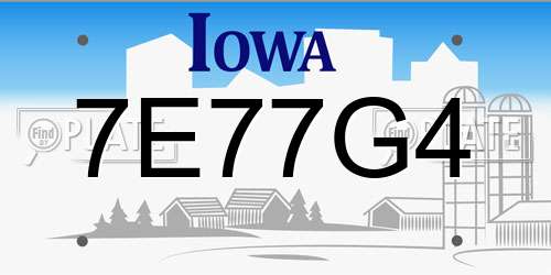 7E77G4 Iowa License Plate