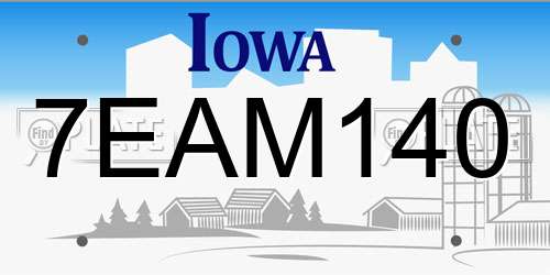 7EAM140 Iowa License Plate