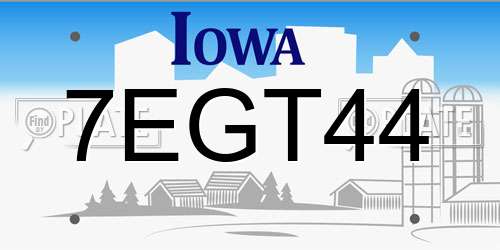 7EGT44 Iowa License Plate