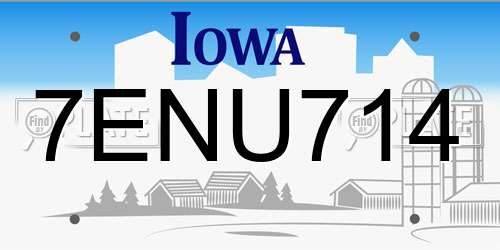 7ENU714 Iowa License Plate