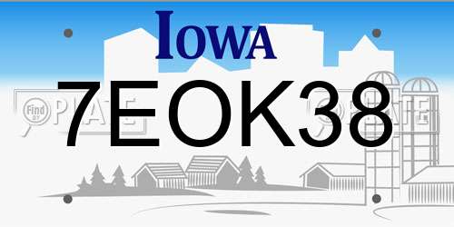 7EOK38 Iowa License Plate