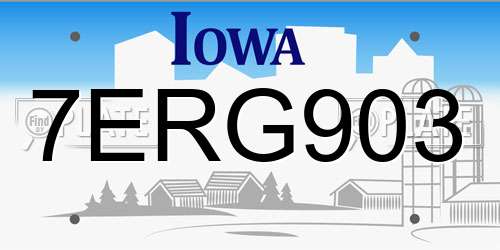 7ERG903 Iowa License Plate