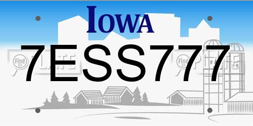 7ESS777 Iowa License Plate