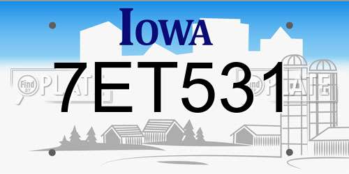 7ET531 Iowa License Plate