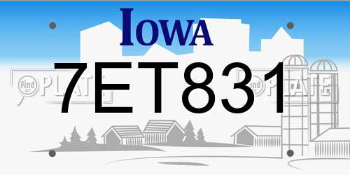 7ET831 Iowa License Plate