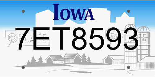 7ET8593 Iowa License Plate