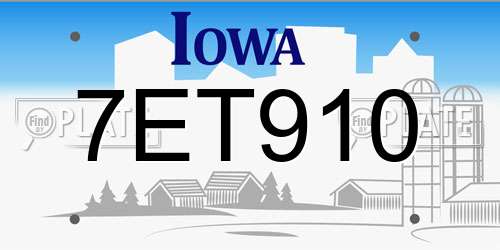7ET910 Iowa License Plate