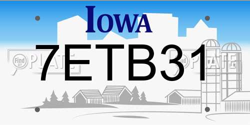 7ETB31 Iowa License Plate