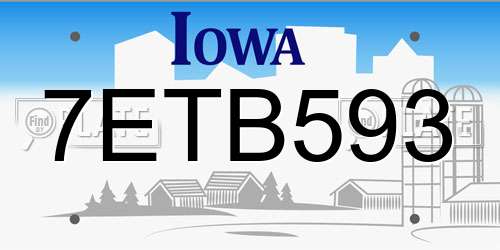 7ETB593 Iowa License Plate