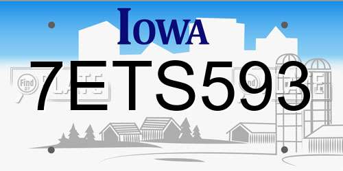 7ETS593 Iowa License Plate