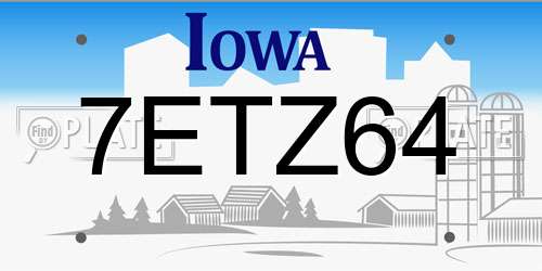 7ETZ64 Iowa License Plate