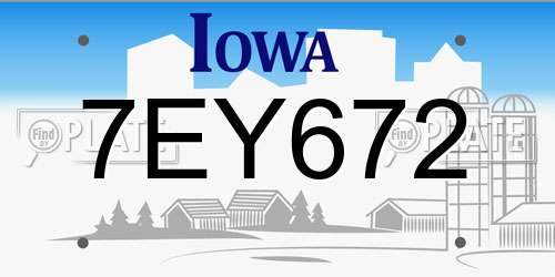 7EY672 Iowa License Plate