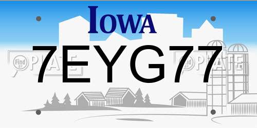 7EYG77 Iowa License Plate