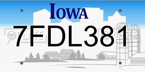 7FDL381 Iowa License Plate