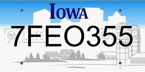7FEO355 Iowa License Plate