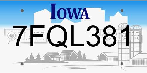 7FQL381 Iowa License Plate
