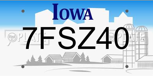 7FSZ40 Iowa License Plate