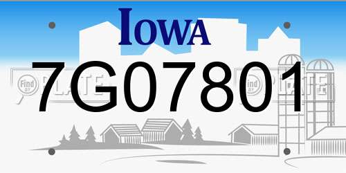 7G07801 Iowa License Plate