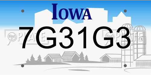 7G31G3 Iowa License Plate