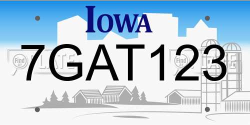 7GAT123 Iowa License Plate