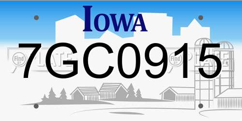 7GC0915 Iowa License Plate