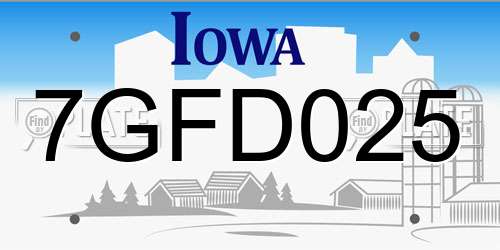 7GFD025 Iowa License Plate