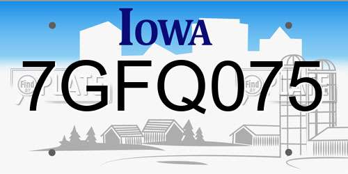 7GFQ075 Iowa License Plate
