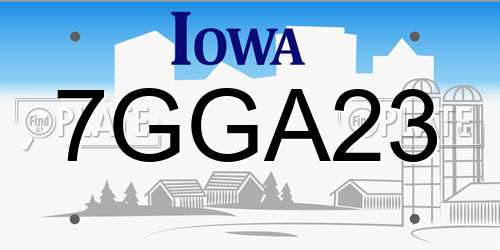 7GGA23 Iowa License Plate
