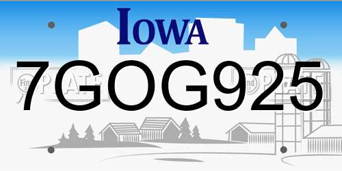 7GOG925 Iowa License Plate