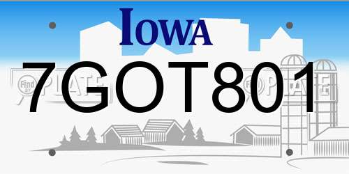 7GOT801 Iowa License Plate