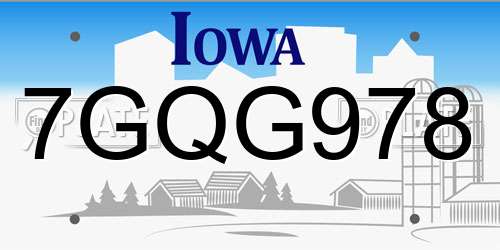 7GQG978 Iowa License Plate