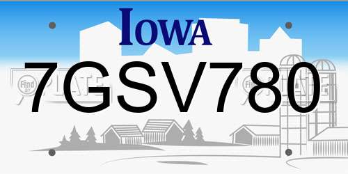 7GSV780 Iowa License Plate