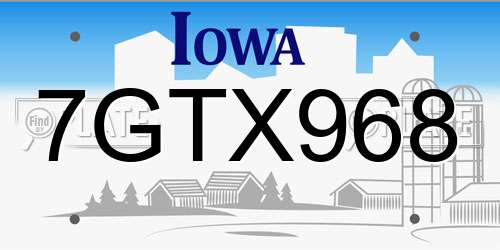 7GTX968 Iowa License Plate