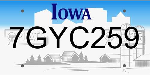 7GYC259 Iowa License Plate
