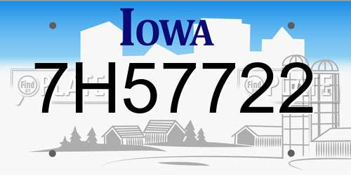 7H57722 Iowa License Plate