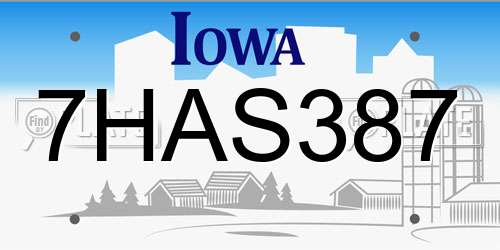 7HAS387 Iowa License Plate
