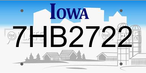 7HB2722 Iowa License Plate
