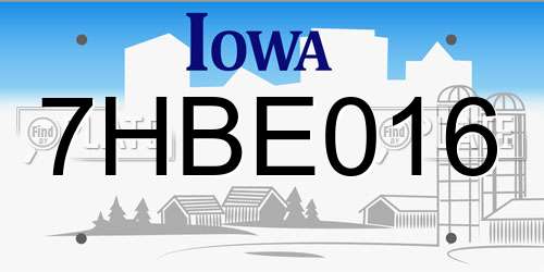 7HBE016 Iowa License Plate