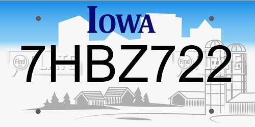 7HBZ722 Iowa License Plate