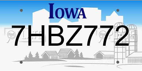 7HBZ772 Iowa License Plate