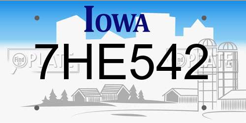 7HE542 Iowa License Plate