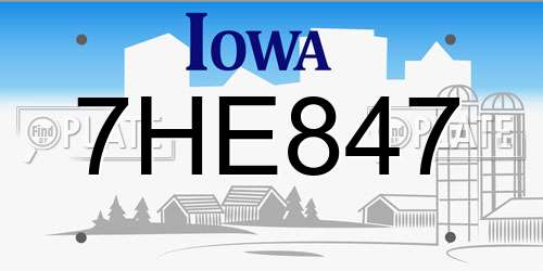7HE847 Iowa License Plate