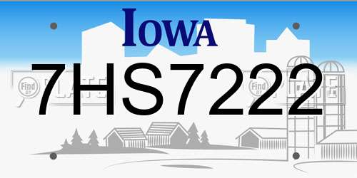 7HS7222 Iowa License Plate