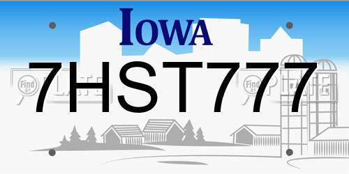 7HST777 Iowa License Plate