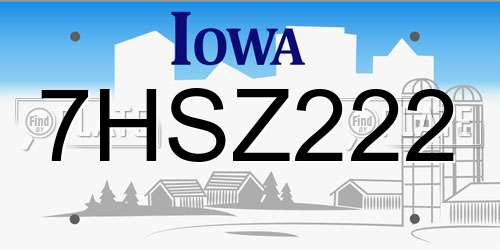 7HSZ222 Iowa License Plate