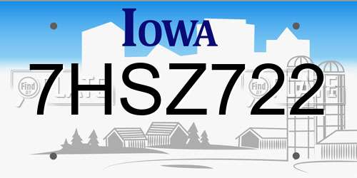 7HSZ722 Iowa License Plate