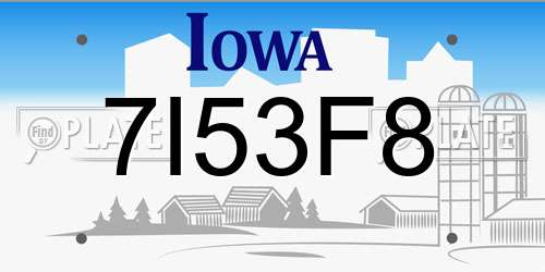 7I53F8 Iowa License Plate
