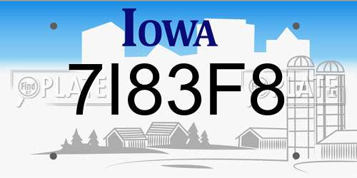 7I83F8 Iowa License Plate