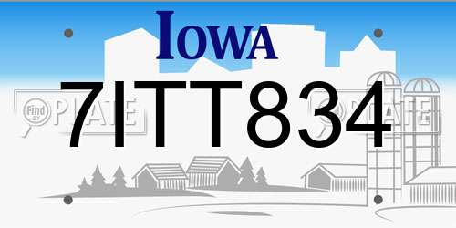 7ITT834 Iowa License Plate